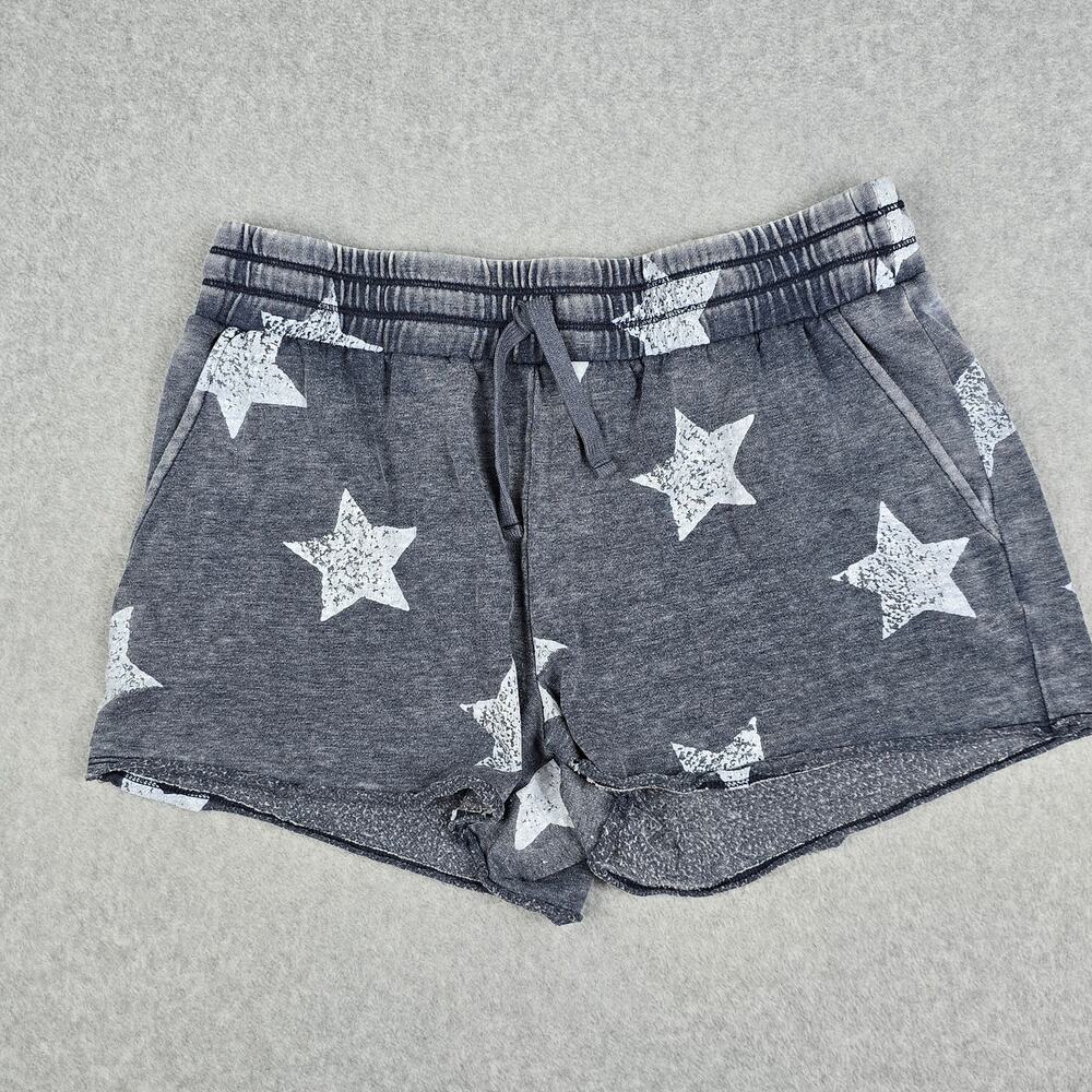 Splendid Womens Large Sweatshorts Navy Star Print Raw Hem Drawstring Pockets